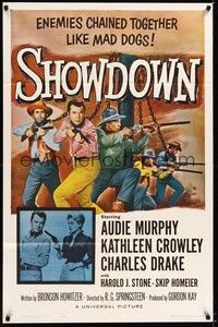 4d772 SHOWDOWN  1sh '63 Audie Murphy & enemies chained together + pretty Kathleen Crowley w/gun!