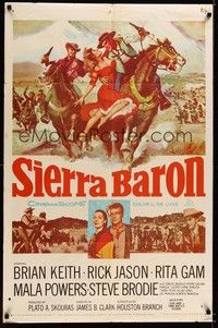 4d777 SIERRA BARON  1sh '58 art of Brian Keith & sexy Rita Gam in western action!