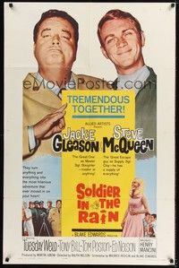 4d805 SOLDIER IN THE RAIN  1sh '64 close-ups of misfit soldiers Steve McQueen & Jackie Gleason!