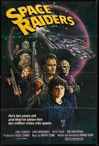 4d812 SPACE RAIDERS  1sh '83 Roger Corman, Joann sci-fi artwork of teen boy & aliens!