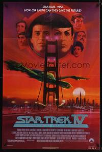 4d824 STAR TREK IV  1sh '86 cool art of Leonard Nimoy & William Shatner by Bob Peak!