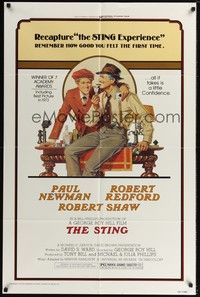 4d828 STING  1sh R77 best artwork of con men Paul Newman & Robert Redford by Richard Amsel!