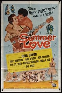 4d835 SUMMER LOVE  1sh '58 very young John Saxon plays guitar with pretty girl!