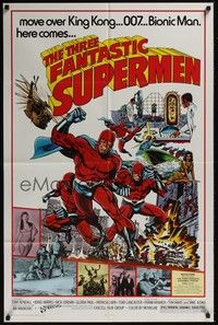 4d882 THREE FANTASTIC SUPERMEN  1sh '77 cool comic book super hero art by Pollard!