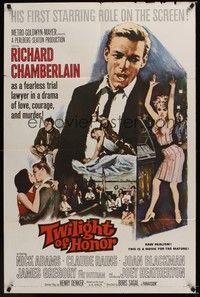 4d916 TWILIGHT OF HONOR  1sh '63 Richard Chamberlain, Nick Adams, Joey Heatherton, Terpning art!