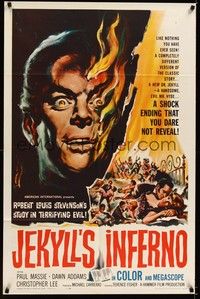 4d920 TWO FACES OF DR. JEKYLL  1sh '61 Jekyll's Inferno, cool burning face art by Reynold Brown!