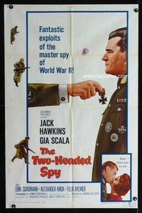 4d926 TWO-HEADED SPY  1sh '58 Jack Hawkins, Gia Scala, fantastic exploits of master of espionage!