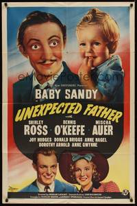 4d929 UNEXPECTED FATHER  1sh '39 bizarre art of Baby Sandy, Shirley Ross & Dennis O'Keefe!