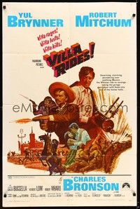 4d937 VILLA RIDES  1sh '68 art of Yul Brynner as Pancho & Robert Mitchum, Sam Peckinpah!