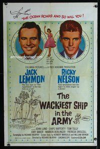 4d939 WACKIEST SHIP IN THE ARMY  1sh '60 Jack Lemmon & Ricky Nelson, the ocean roars & so will you!