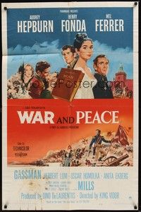 4d947 WAR & PEACE  1sh '56 art of Audrey Hepburn, Henry Fonda & Mel Ferrer, Leo Tolstoy epic!