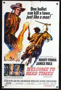 4d957 WELCOME TO HARD TIMES  1sh '67 cool art of cowboy Henry Fonda, 1 bullet can kill a town!