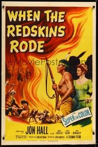 4d962 WHEN THE REDSKINS RODE style A 1sh '51 Native American Jon Hall holding rifle!