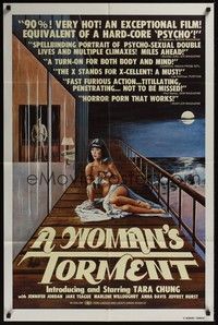 4d980 WOMAN'S TORMENT  1sh '77 lesbian sex horror thriller, art of nearly nude Tara Chung!