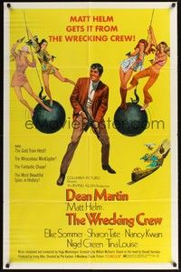 4d984 WRECKING CREW  1sh '69 cool art of Dean Martin as Matt Helm with sexy spy babes!