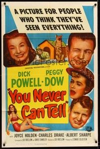 4d989 YOU NEVER CAN TELL style A 1sh '51 Dick Powell is a reincarnated dog who inherited a fortune!