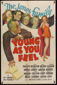 4d991 YOUNG AS YOU FEEL  1sh '40 The Jones Family, Jed Prouty, Spring Byington, stone litho art!