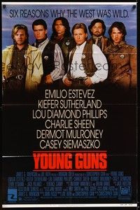 4d994 YOUNG GUNS  1sh '88 Emilio Estevez, Charlie Sheen, Kiefer Sutherland,Lou Diamond Phillips