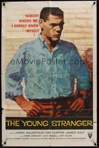 4d995 YOUNG STRANGER  1sh '57 first John Frankenheimer, art of James MacArthur!