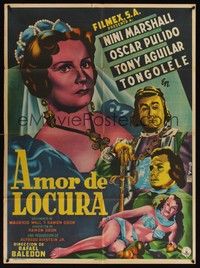 4e027 AMOR DE LOCURA Mexican poster '53 art of Nini Marshall, Pulido, Aguilar & Tongolele by Francisco Diaz Moffitt!