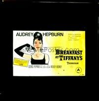4f204 BREAKFAST AT TIFFANY'S Aust glass slide '61 artwork of sexy elegant Audrey Hepburn & cat!