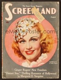 4f062 SCREENLAND magazine August 1936 great art of Ginger Rogers by Marland Stone!