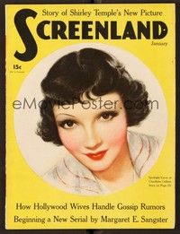 4f055 SCREENLAND magazine January 1936 art of Claudette Colbert by Charles Sheldon!