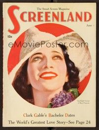 4f060 SCREENLAND magazine June 1936 art of beautiful smiling Kay Francis by Marland Stone!