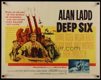 4g443 DEEP SIX 1/2sh '58 cool art of World War II soldiers Alan Ladd & William Bendix!