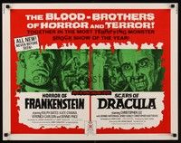 4g489 HORROR OF FRANKENSTEIN/SCARS OF DRACULA 1/2sh '71 double-bill, brothers of horror & terror!