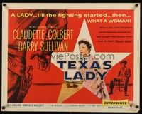 4g643 TEXAS LADY style A 1/2sh '55 close up of Claudette Colbert, cool art of gunfight!