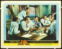 4k003 12 ANGRY MEN LC #5 '57 Henry Fonda stands over Lee J. Cobb & E.G. Marshall and most of jury!