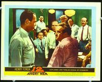 4k001 12 ANGRY MEN LC #8 '57 jurors watch Lee J. Cobb demonstrating knife motion to Henry Fonda!