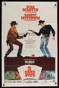 4r010 5 CARD STUD 1sh '68 cowboys Dean Martin & Robert Mitchum draw on each other!