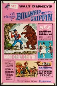 4r019 ADVENTURES OF BULLWHIP GRIFFIN style B 1sh '66 Disney, beautiful belles, mountain ox battle!