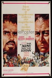 4r021 AGONY & THE ECSTASY 1sh '65 great art of Charlton Heston & Rex Harrison!