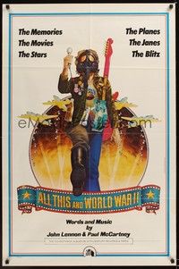 4r028 ALL THIS & WORLD WAR 2 teaser 1sh '77 Lennon & McCartney, great hippie w/gas mask art!