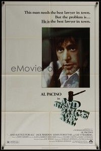 4r040 AND JUSTICE FOR ALL 1sh '79 directed by Norman Jewison, Al Pacino is out of order!