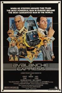 4r060 AVALANCHE EXPRESS 1sh '79 Lee Marvin, Robert Shaw, cool montage art by Larry Salk!