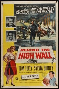 4r086 BEHIND THE HIGH WALL 1sh '56 Tully, smoking Sylvia Sidney, cool big house prison break art!