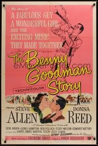 4r089 BENNY GOODMAN STORY 1sh '56 Steve Allen as Goodman, Donna Reed, Gene Krupa, Brown art!