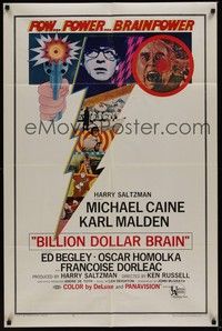 4r107 BILLION DOLLAR BRAIN 1sh '67 Michael Caine, Karl Malden, Ken Russell, cool art!