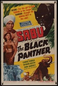 4r114 BLACK PANTHER 1sh '56 danger brought Sabu to sexy Carol Varga's side in the jungle!