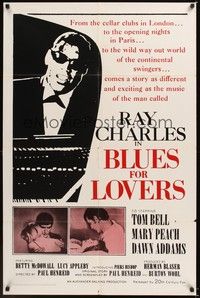 4r131 BLUES FOR LOVERS 1sh '66 cool b&w image of Ray Charles playing piano!