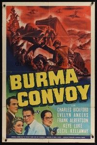4r156 BURMA CONVOY 1sh '41 Charles Bickford, Evelyn Ankers, WWII, cool battle artwork!