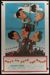 4r253 DON'T GO NEAR THE WATER 1sh '57 Glenn Ford, cool Jacques Kapralik art of stars on ship!