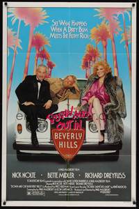 4r258 DOWN & OUT IN BEVERLY HILLS 1sh '86 Nick Nolte, Bette Midler, Richard Dreyfuss!