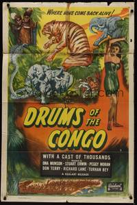 4r264 DRUMS OF THE CONGO 1sh R40s cool art of jungle animals, where none come back alive!