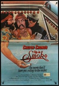 4r957 UP IN SMOKE English 1sh '78 Cheech & Chong marijuana drug classic, great Scakisbrick art!