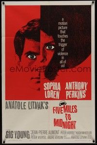 4r311 FIVE MILES TO MIDNIGHT 1sh '63 Le Couteau dans la Plaie, Sophia Loren & Anthony Perkins!